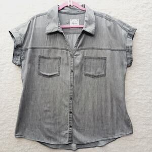Blouse Button Up Gray Minimalist Utility Casual Capsule Wardrobe Normal Size XL